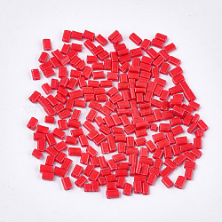 Pintura para hornear cuentas planas de vidrio, Rectángulo, rojo, 4~7x3~4x2.5mm, agujero: 0.8 mm, aproximamente 2500 unidades / bolsa