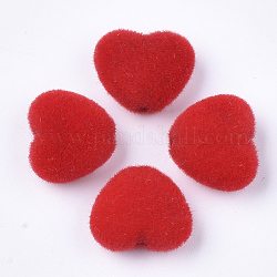 Branelli acrilici Flocky, cuore, rosso, 10.5~11x12x5mm, Foro: 1.8 mm