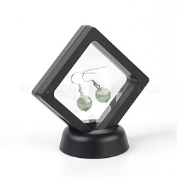 Supports de cadre en acrylique, avec membrane transparente, pour boucle d'oreille, pendentif, affichage de bijoux de bracelet, losange, noir, 12.4x9x2 cm