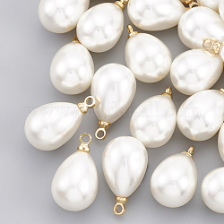 Colgantes de perlas de imitación de plástico abs, con fornituras de latón, lágrima, real 18k chapado en oro, 13x8x8mm, agujero: 1.6 mm