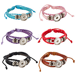 PandaHall Elite 6Pcs 6 Colors PU Leather Braided Triple Layer Bracelet Making, Punk Style Platinum Alloy Snap Link Interchangeable Bracelet Accessory for Women, Mixed Color, Inner Diameter: 2-1/4 inch(5.6cm)~3-3/8 inch(8.5cm), 1pc/color