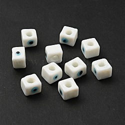 Perline europee fatte a mano con perline nere, perline con foro grande, cubo, bianco, 8~9x9~10x9~10mm, Foro: 4.3 mm