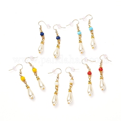 Teardrop Glass Pearl Beads Dangle Earrings with Glass Beads, Brass Jewelry for Women, Mixed Color, 55mm, Pin: 0.6mm