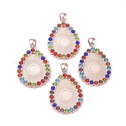 Alloy Pendant Cabochon Settings, Plain Edge Bezel Cups, with Glass Rhinestone, Teardrop, Colorful, Rose Gold, Tray: 25x18mm, 42.5x27x3mm, Hole: 4x5.5mm