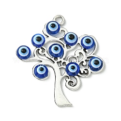 Pendentifs en alliage bleu mauvais œil, breloques oeil porte-bonheur, argent antique, arbre, 41x37x4mm, Trou: 2.3mm