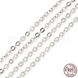 Rhodium Plated 925 Sterling Silver Flat Cable Chains, Soldered, Platinum, Link: 2x1.5x0.5mm