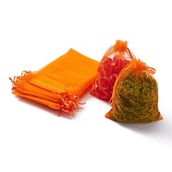 Bolsas de regalo de organza con cordón, bolsas de joyería, banquete de boda favor de navidad bolsas de regalo, rojo naranja, 18x13 cm