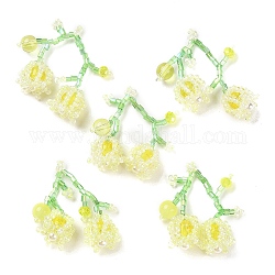 Colgantes de cuentas de perlas de plástico ABS, acrílico y semillas, charms de cereza, amarillo, 30~32x33~35x12~13mm, agujero: 1.2~1.4 mm