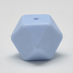 Food Grade Eco-Friendly Silicone Beads, Chewing Beads For Teethers, DIY Nursing Necklaces Making, Faceted Cube, Light Blue, 17x17x17mm, Hole: 2mm