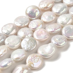 Natural Baroque Pearl Keshi Pearl Beads Strands, Cultured Freshwater Pearl, Button, Grade 3A+, Old Lace, 12~13x5~8mm, Hole: 0.6mm, about 32pcs/strand, 16.14''(41cm)