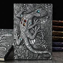 3D-Notizbuch aus geprägtem PU-Leder, A5-Tagebuch mit Eidechsenmuster, für Schulbürobedarf, Antik Silber Farbe, 215x145 mm