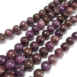 Natural Lepidolite/Purple Mica Stone Round Bead Strands, 8mm, Hole: 1mm, about 50pcs/strand, 15.74 inch