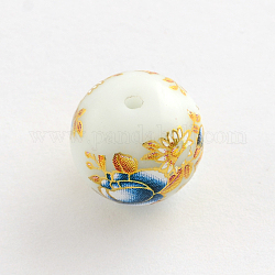 Blumenbild Glas runde Perlen, mit goldenen Metall umschlungen, Stahlblau, 14x13 mm, Bohrung: 1.5 mm