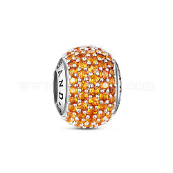 TINYSAND Rondelle 925 Sterling Silver European Beads, Large Hole Beads, with Pave Setting Yellow Cubic Zirconia, Platinum, 12.66x9.38x12.44mm, Hole: 4.45mm
