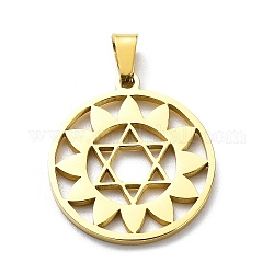 304 Stainless Steel Pendants, Sun with Star Charm, Golden, 22x20x1.4mm, Hole: 5.5x3mm