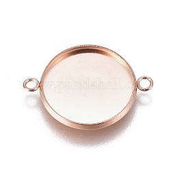 Recubrimiento de iones (ip) 304 configuración de conector de cabujón de acero inoxidable, tazas de bisel de borde liso, plano y redondo, oro rosa, Bandeja: 16 mm, 23.5x17.8x2mm, agujero: 1.8 mm