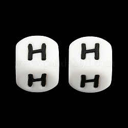 20 pièces blanc cube lettre perles de silicone 12x12x12mm dés carrés alphabet perles avec 2mm trou entretoise perles de lettre en vrac pour bracelet collier fabrication de bijoux, letter.h, 12mm, Trou: 2mm