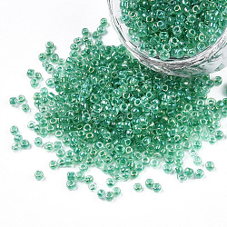 12/0 Glass Seed Beads, Inside Colours, Round Hole, Round, Transparent Colours Rainbow, Medium Sea Green, 12/0, 2~2.5x1.5~2mm, Hole: 0.8mm, about 3333pcs/50g