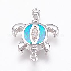 Synthetic Opal Links connectors, with Brass Micro Pave Cubic Zirconia Findings, Turtle, Platinum, 19x13.5x2.5mm, Hole: 1mm