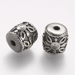 Perles en 304 acier inoxydable, tambour, argent antique, 12.5x12.5mm, Trou: 2.5mm