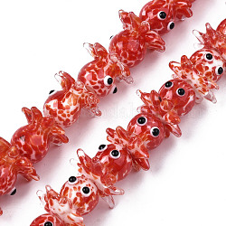 Chapelets de perles vernissées manuelles, pieuvre, rouge, 15~20x22~24x22~24mm, Trou: 1.6mm, Environ 30 pcs/chapelet, 17.72 pouce ~ 21.65 pouces (45~55 cm)