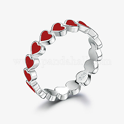 925 anello a forma di cuore in argento sterling placcato platino e rodio, con smalto, rosso, diametro interno: 16mm