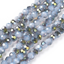 Electroplate Opalite Glass Beads Strands, Half Plated, Faceted, Rondelle, Sea Green, 6x4mm, Hole: 1mm, 100pcs/strand, 18.1 inch
