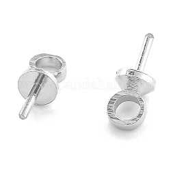 Messing Tasse Perle Heringe Kautionen Pin Anhänger, für die Hälfte gebohrt Perlen, langlebig plattiert, Silber, 7x2.5 mm, Bohrung: 1.6 mm, Stift: 1 mm