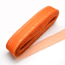 Cinta de malla, Cable de hilo de plástico neto, con el cable metálico de plata, naranja oscuro, 4.5 cm, aproximamente 25 yardas / paquete