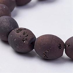 Chapelets de perles en agate de géode naturelle druzy électrolytique, tambour, cuivre plaqué, 14~14.5x12mm, Trou: 1mm, Environ 14 pcs/chapelet, 7.87 pouce