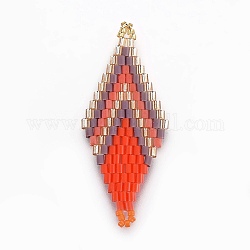 MIYUKI & TOHO Handmade Japanese Seed Beads Links, Loom Pattern, Rhombus, Tomato, 43~45x17.6~18.1x1.7~2mm, Hole: 1.2~1.5mm