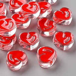 Perline acrilico smalto trasparente, cuore, rosso, 20x21.5x9mm, Foro: 3.5 mm