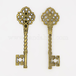 Supports clés pendentif en strass de style tibétain, sans plomb et sans cadmium et sans nickel, couleur de bronze antique, 68x20.5x3mm, Trou: 1mm