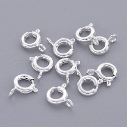 Cierres de anillo de resorte de latón, componentes de la joya, plata, 6mm, agujero: 1.5 mm