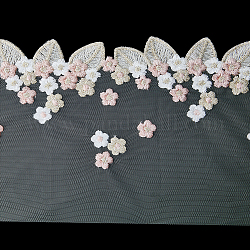 Cinta de encaje de poliéster, cinta de malla bordada con patrón de hojas, rosa, 7-7/8~8-1/4 pulgada (200~210 mm)