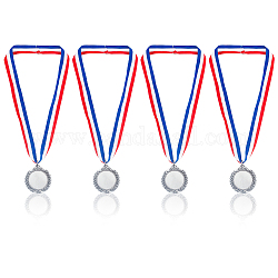 4 medalla en blanco de aleación., medalla de lanyard de poliéster para evento infantil, Platino, 520mm