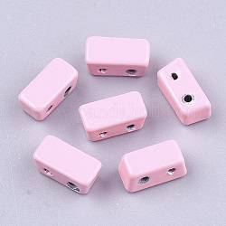 Spray Painted Alloy Multi-Strand Links, For Tile Elastic Bracelets Making, Trapezoid, Pearl Pink, 8x4x4mm, Hole: 1mm
