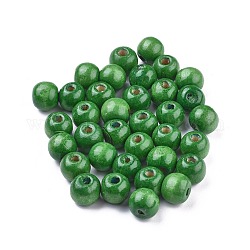 Perles en bois naturel teint, ronde, sans plomb, verte, 12x11mm, Trou: 4mm, environ 1800 pcs/1000 g