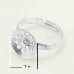 Componenti di anello in ottone, basi anello setaccio, regolabile, colore argento placcato, 17mm, vassoio: 12mm