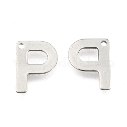 304 Stainless Steel Pendants, Alphabet, Stainless Steel Color, 11x8.5x0.8mm, Hole: 1mm