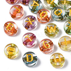 Perlas de acrílico electrochapadas transparentes, redondo plano con letra mixta, color mezclado, 7x4mm, agujero: 1.5 mm, aproximamente 3600~3700 unidades / 500 g