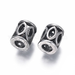 304 Stainless Steel European Beads, Large Hole Beads, Column, Antique Silver, 9.5x8mm, Hole: 4mm