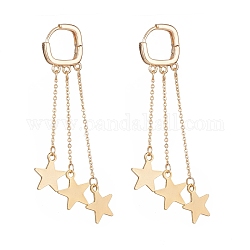 Brass Star Chain Tassel Dangle Hoop Earrings, 304 Stainless Steel Jewelry for Women, Golden, 57mm, Pin: 0.9mm
