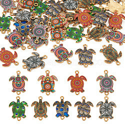 Pandahall 36Pcs 9 Colors Printed Alloy Connector Charms, Sea Turtle Links, Cadmium Free & Nickel Free & Lead Free, Golden, Mixed Color, 23.3~23.4x17.8~18x1.6mm, Hole: 1.7~1.8mm, 4pcs/color