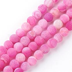 Fili di perline di agata crepitante naturale, smerigliato, tinto, tondo, rosa caldo, 8x7mm, Foro: 1.5 mm, circa 48pcs/filo, 13.58 pollice (34.5 cm)
