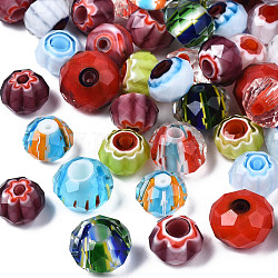 Perles vernissées de millefiori manuelles, facette, rondelle, couleur mixte, 9.5~12x6.5~8mm, Trou: 1~5mm, environ 100 pcs / sachet 