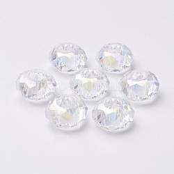 Glasperlen europäischen, Großloch perlen, keine Metallkern, facettiert, Rondell, Transparent, 14x8 mm, Bohrung: 5 mm