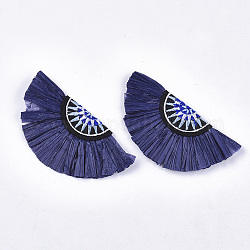 Accessori decorativi in rafia stile boemia, con tessuto non tessuto, a forma di ventilatore, blu scuro, 77~91x40~42.5x3.5~5mm