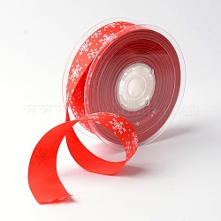 Snowflake Polyester Grosgrain Ribbon for Christmas, Red, 1 inch(25mm), about 100yards/roll(91.44m/roll)