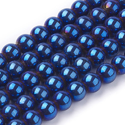 Non magnetici perle ematite sintetico fili, blu placcato, tondo, blu placcato, 8mm, Foro: 1 mm, 54 pcs / Filo, 16.07 pollice